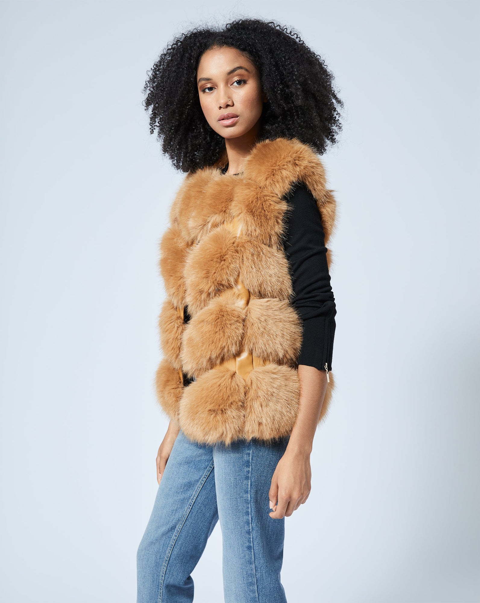 Faux Fur & Faux Leather Vest | Toffee Fur