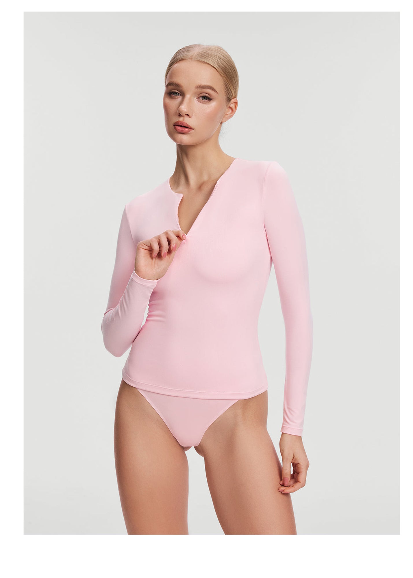 Quarter Zip Long Sleeve Top | Ballet Pink