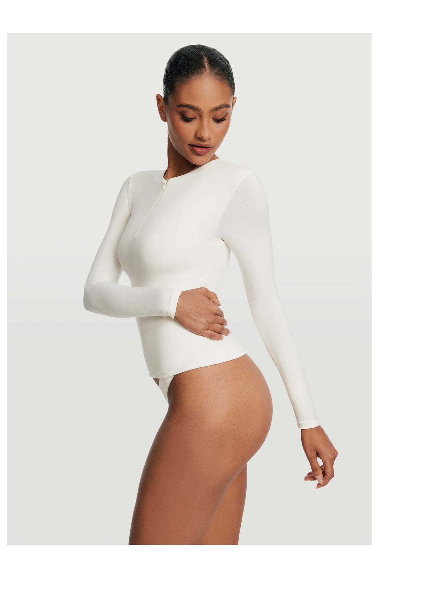 Quarter Zip Long Sleeve Top | White