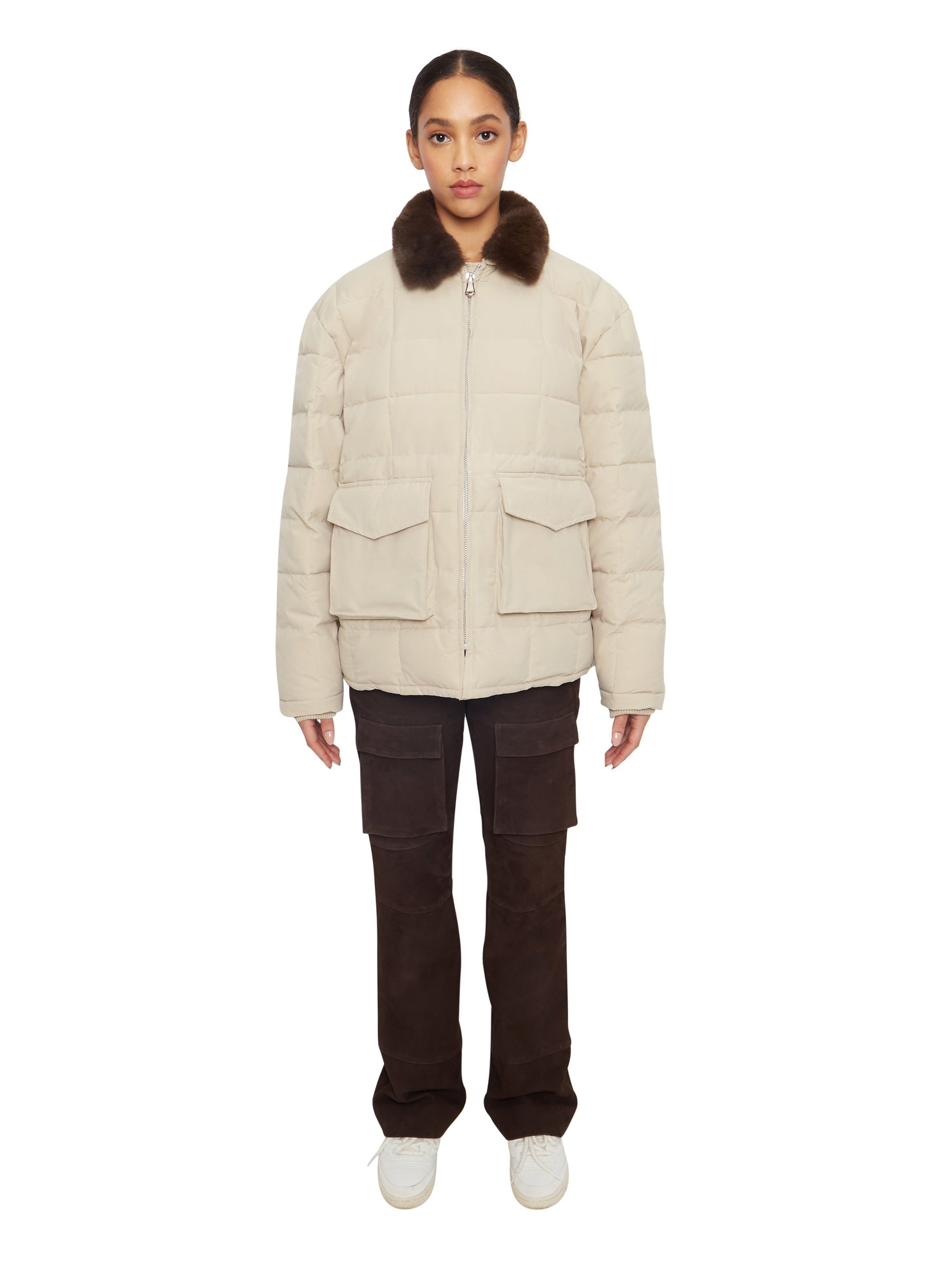 Womens | Quilted Mid Puffer Jacket | Light Khaki
