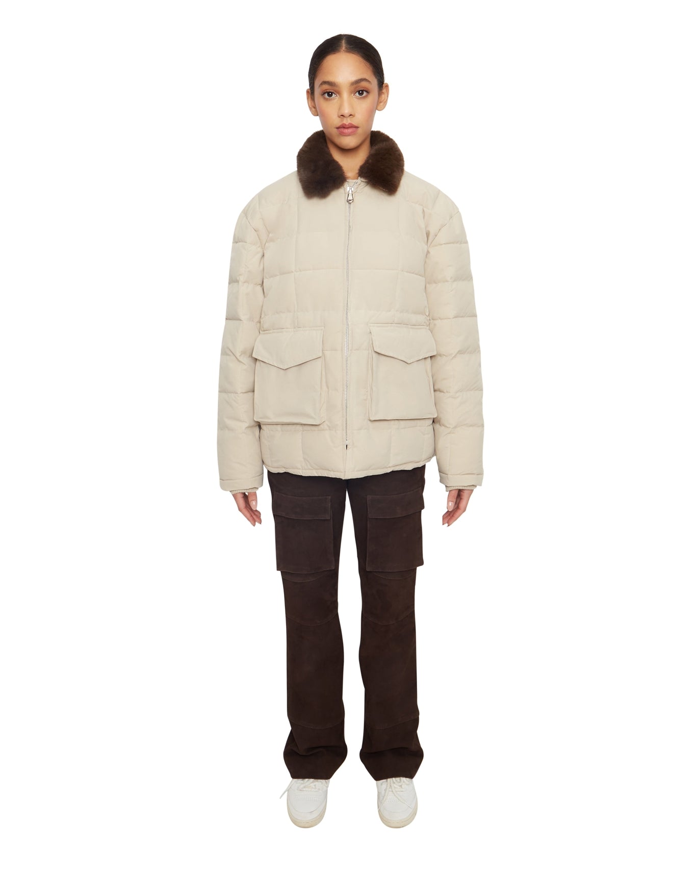 Quilted Mid Puffer Jacket | Light Khaki