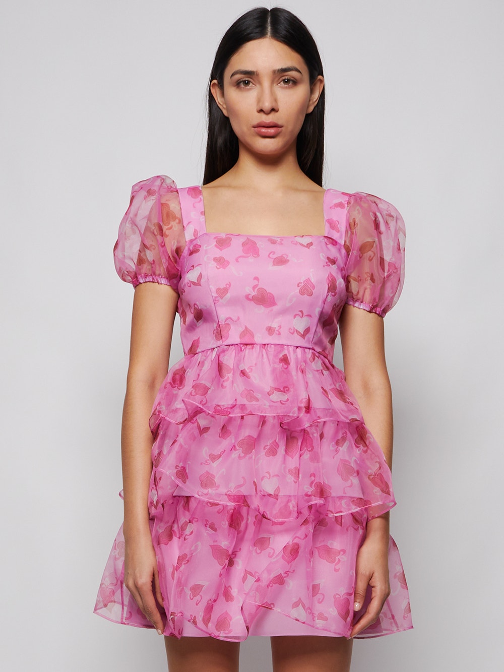 Women | HVN | Mimi Tiered Heart Print Mini Dress | Pink