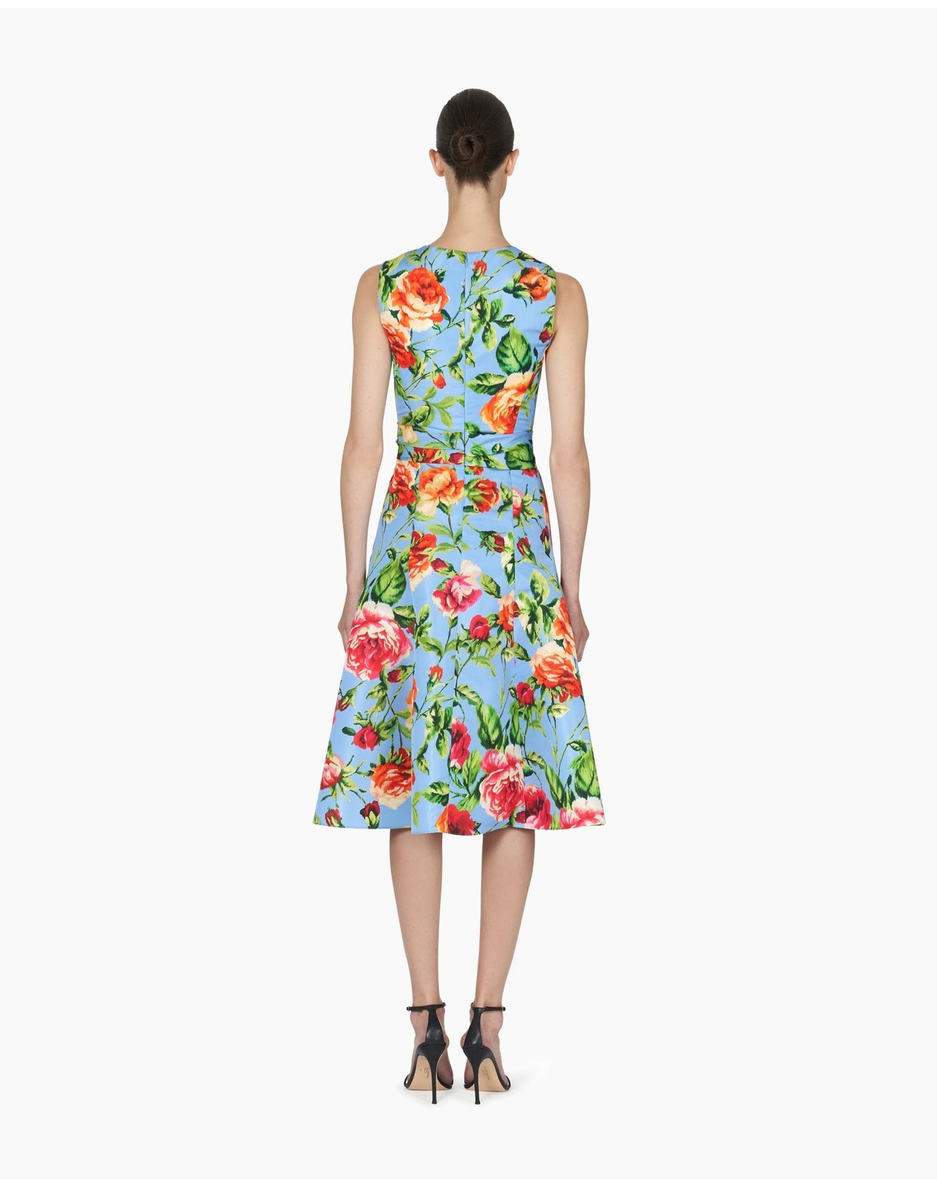 Sleeveless Crew Neck Dress with Twisted Waistband | Lake Blue Multi