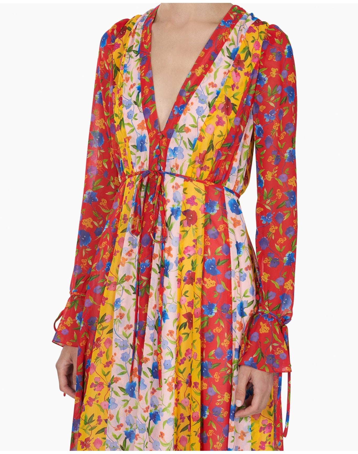 Long Sleeve V Neck Midi Dress | Multi