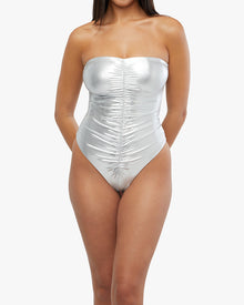 Strapless Ruched One Piece | Silver