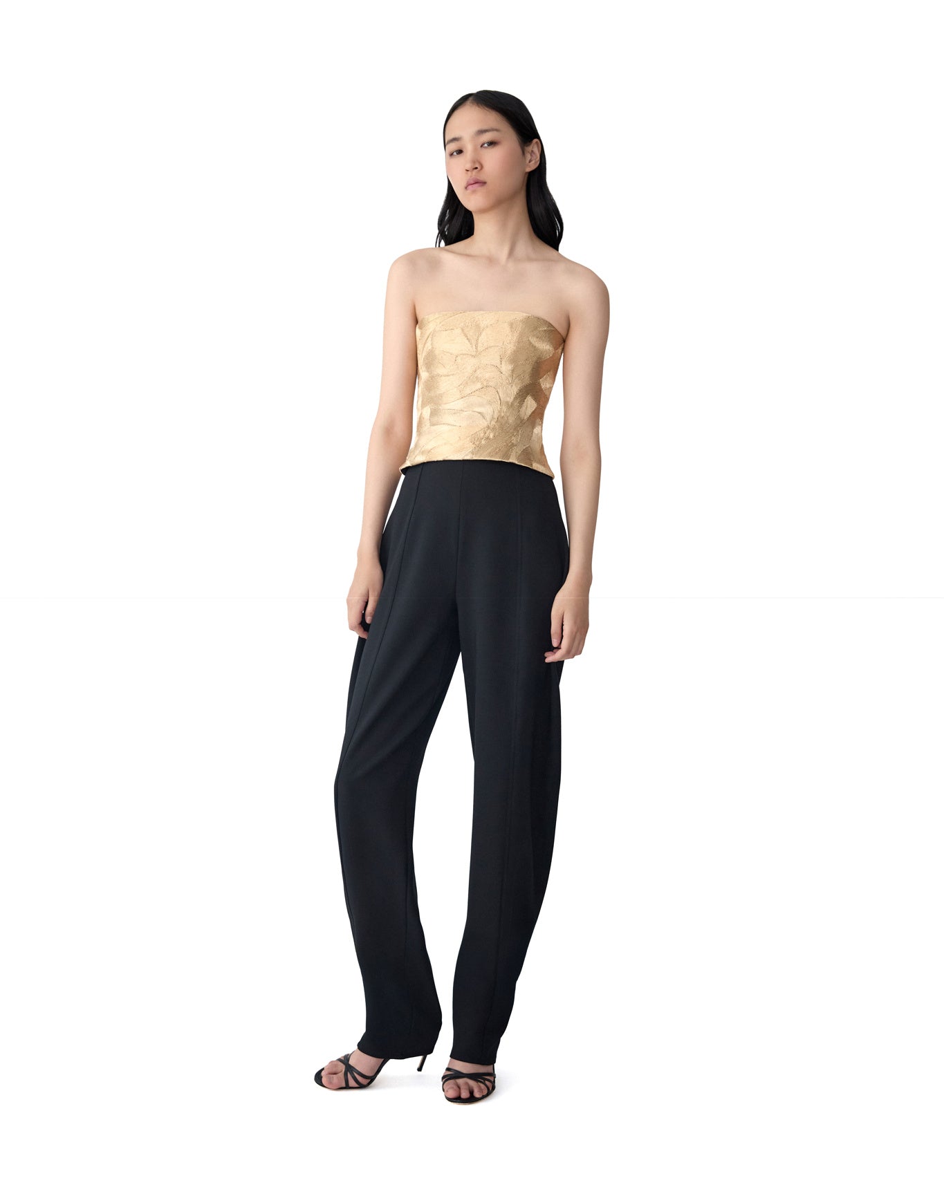 Embroidered Strapless Bustier Top | Gold