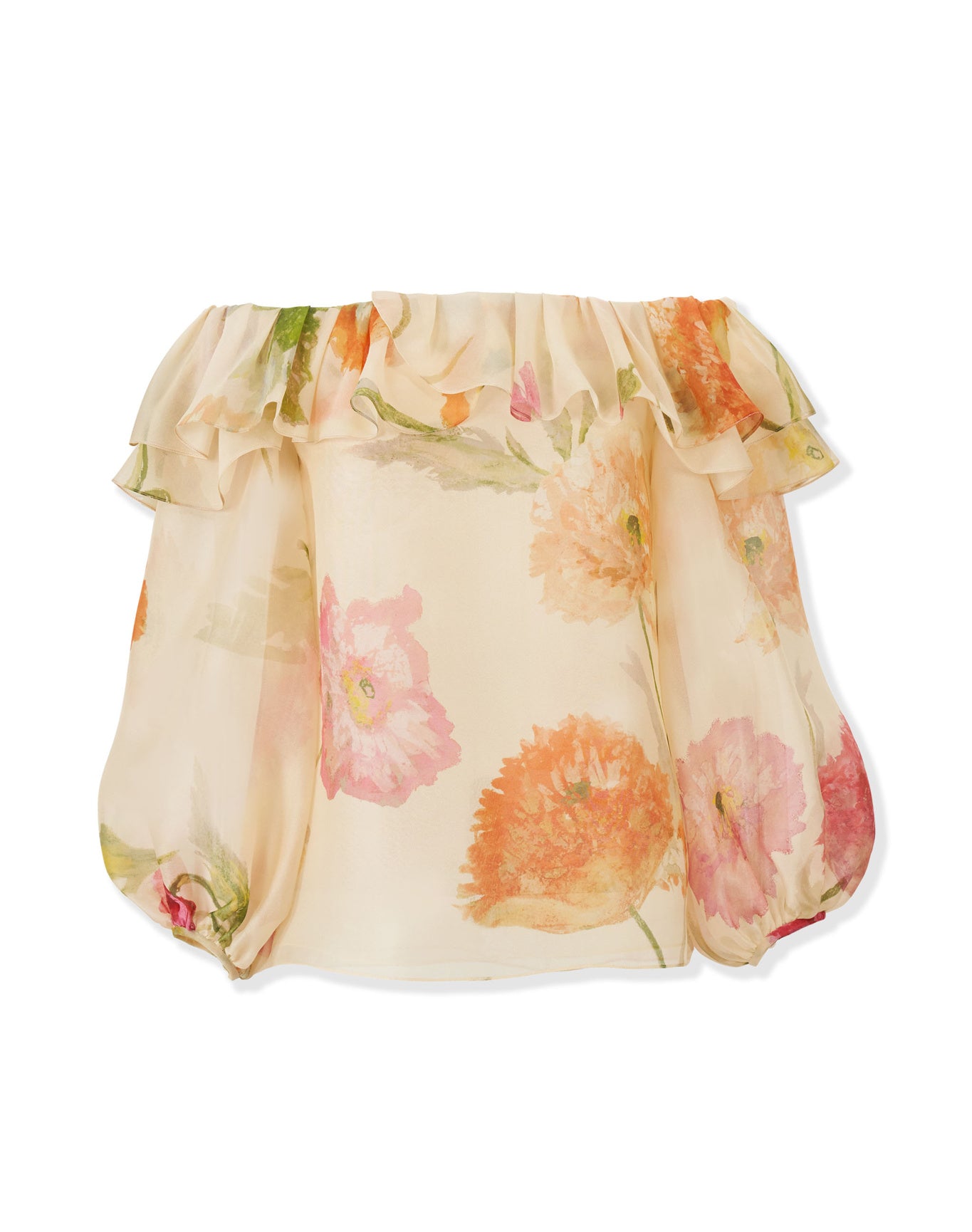 Off Shoulder Puff Sleeve Top | Almond Multi