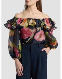 Off Shoulder Puff Sleeve Top | Midnight Multi