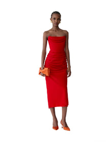 Strapless Draped Midi Dress | Herrera Red