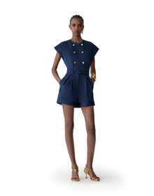 Double Breasted Romper With Self Belt | Midnight