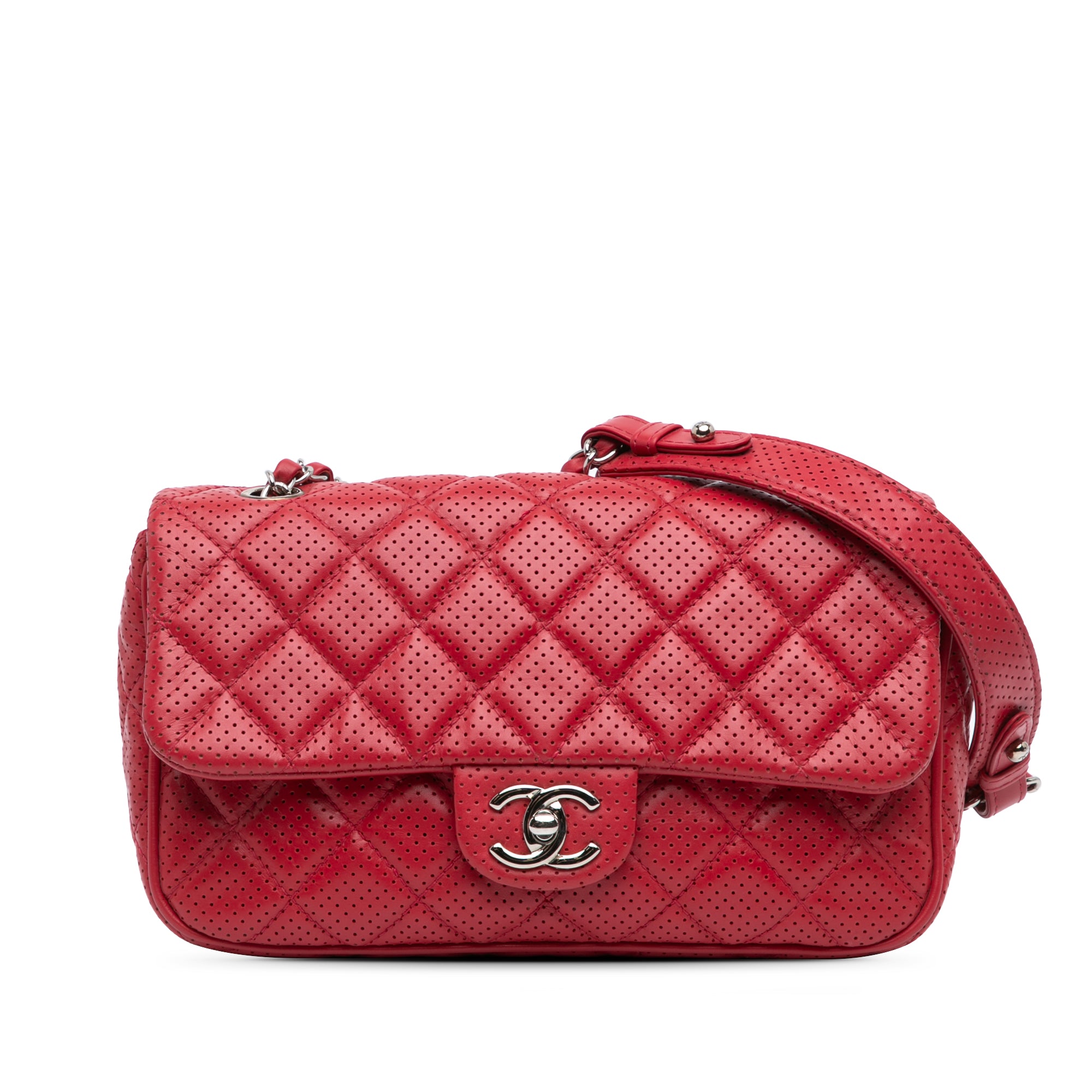Chanel | Pre-Owned Medium Perforated Lambskin Punch Flap | Red