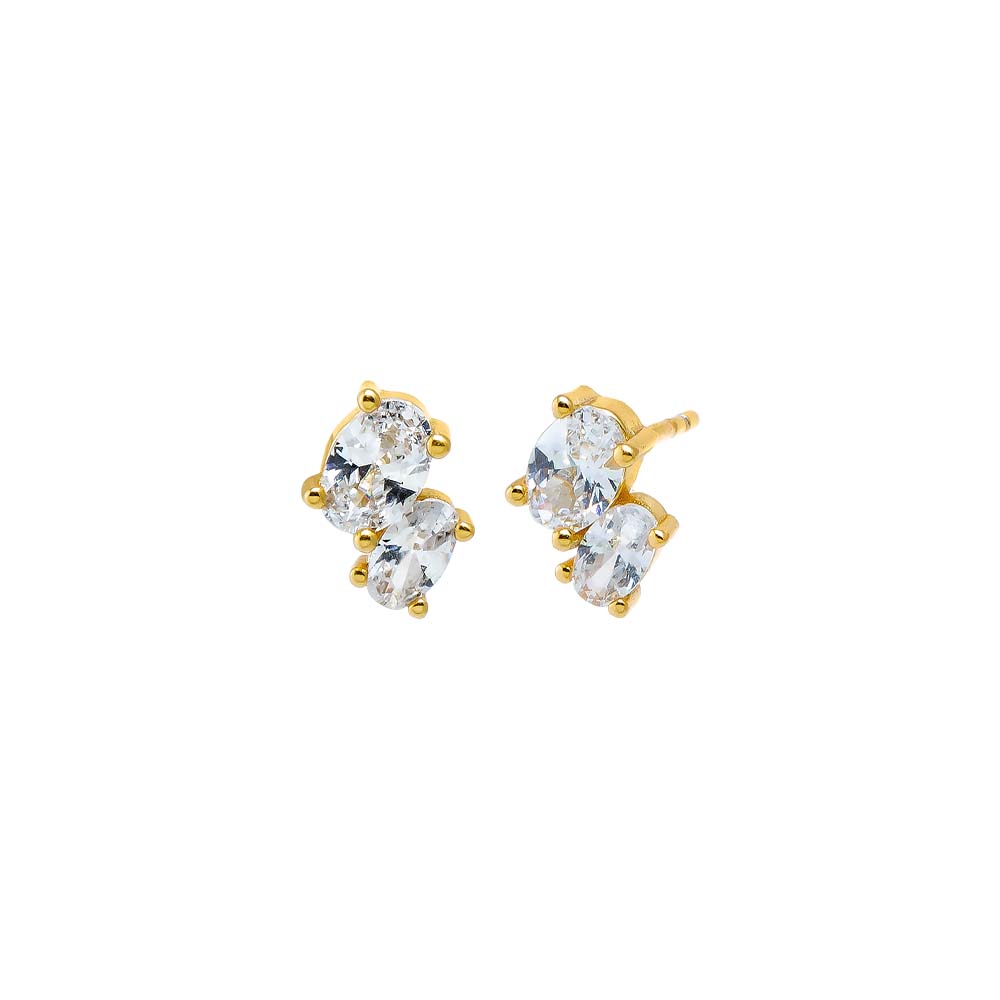 Gold CZ Double Oval Stud Earring - Adina's Jewels