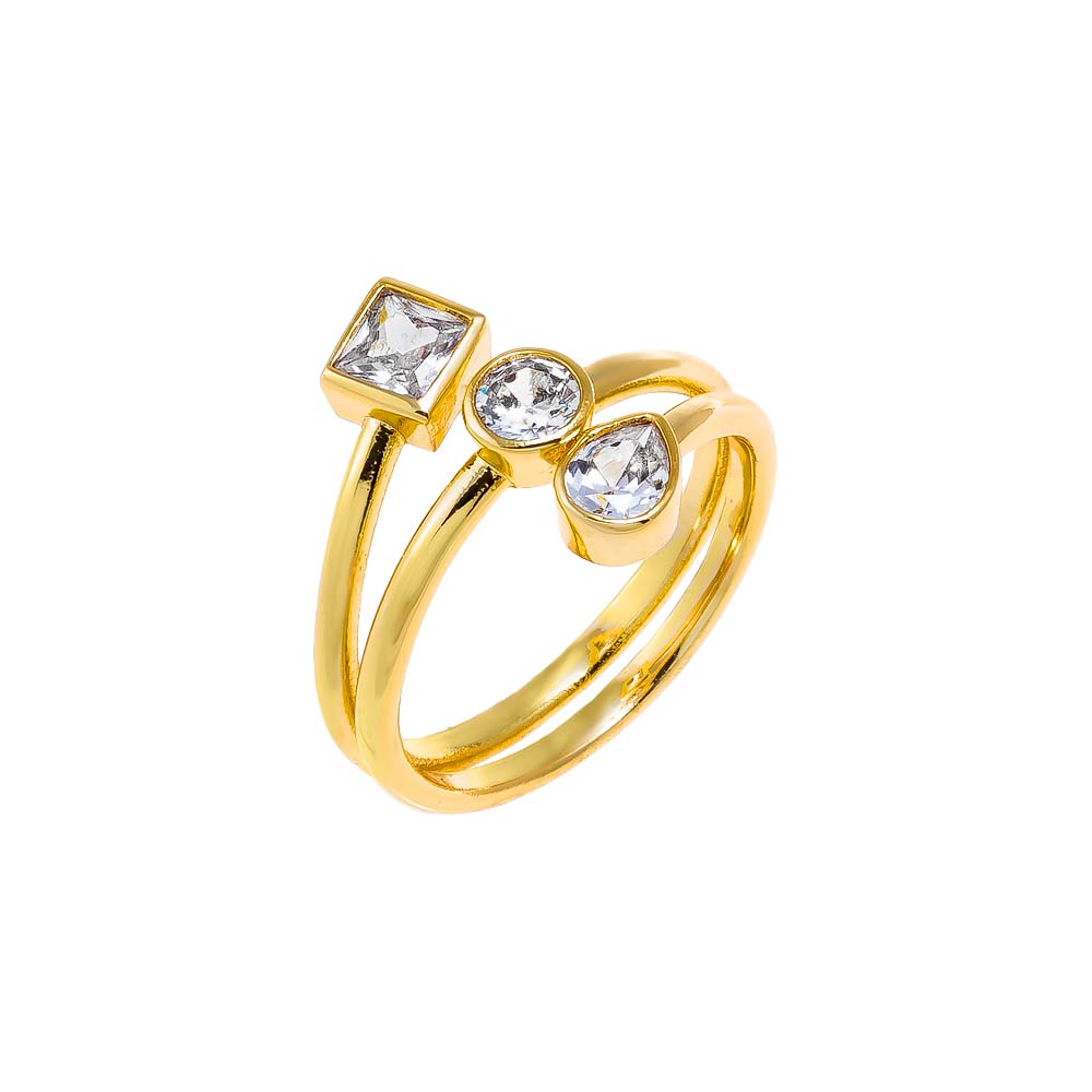 Gold / 6 CZ Multi Shape Bezel Triple Wrap Ring - Adina's Jewels