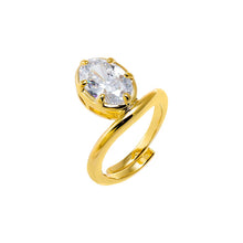 Gold / 7 CZ Oval Bezel Adjustable Statement Ring - Adina's Jewels