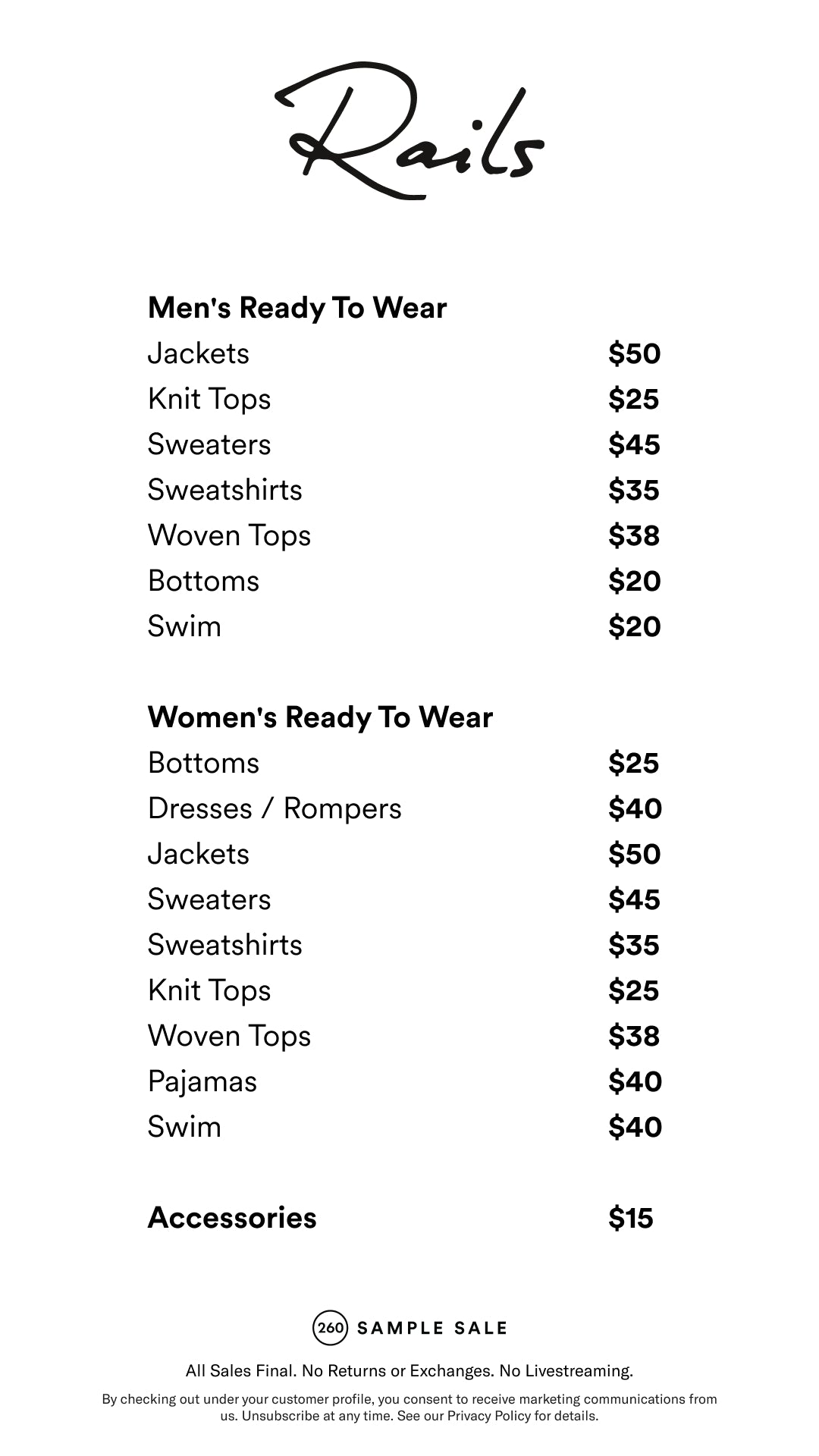 Price table