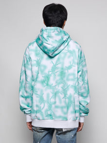 Real Buy | Nails Print Tie Dye Hooded Sweatshirt Green And White