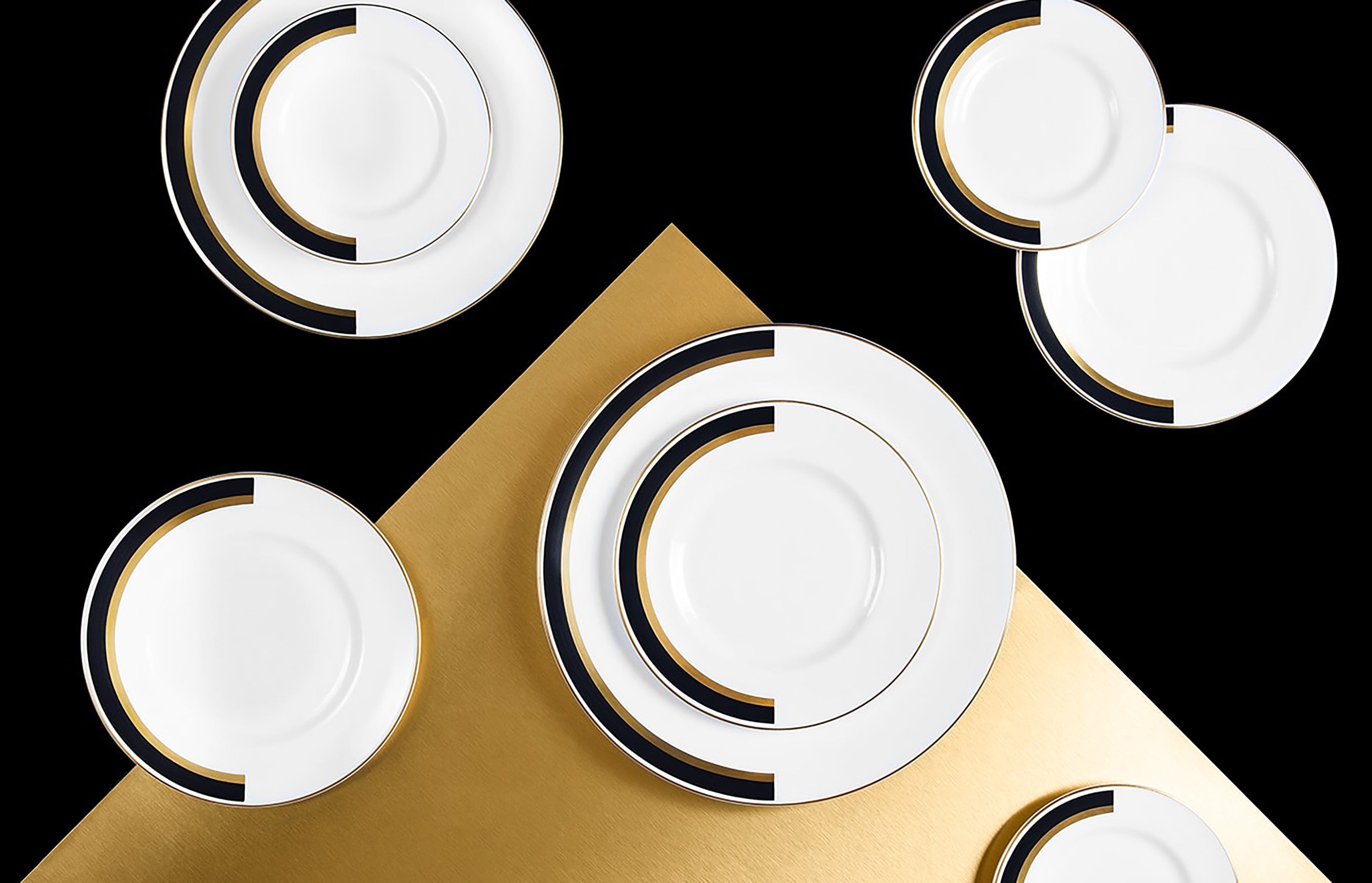 Rimmed Side Plate (Set of 2) | Bone China | White | Matte Black & Gold | The Arc Collection