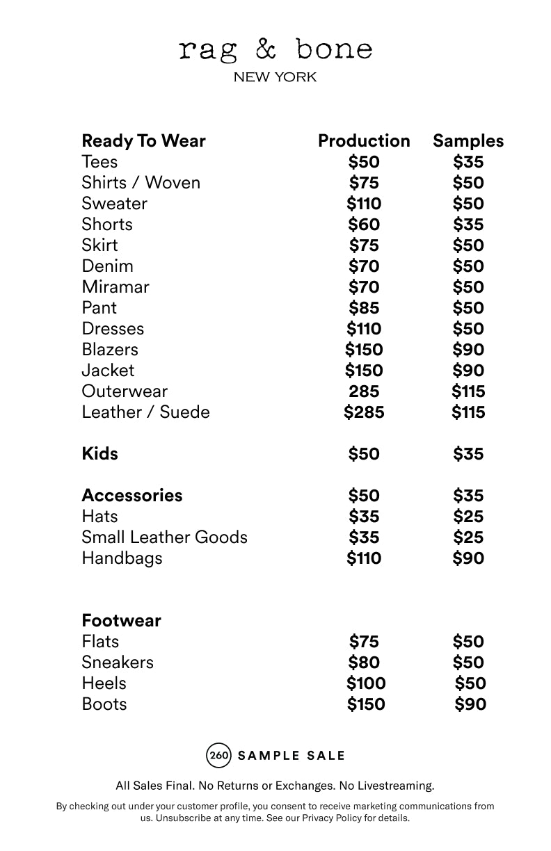 Price table