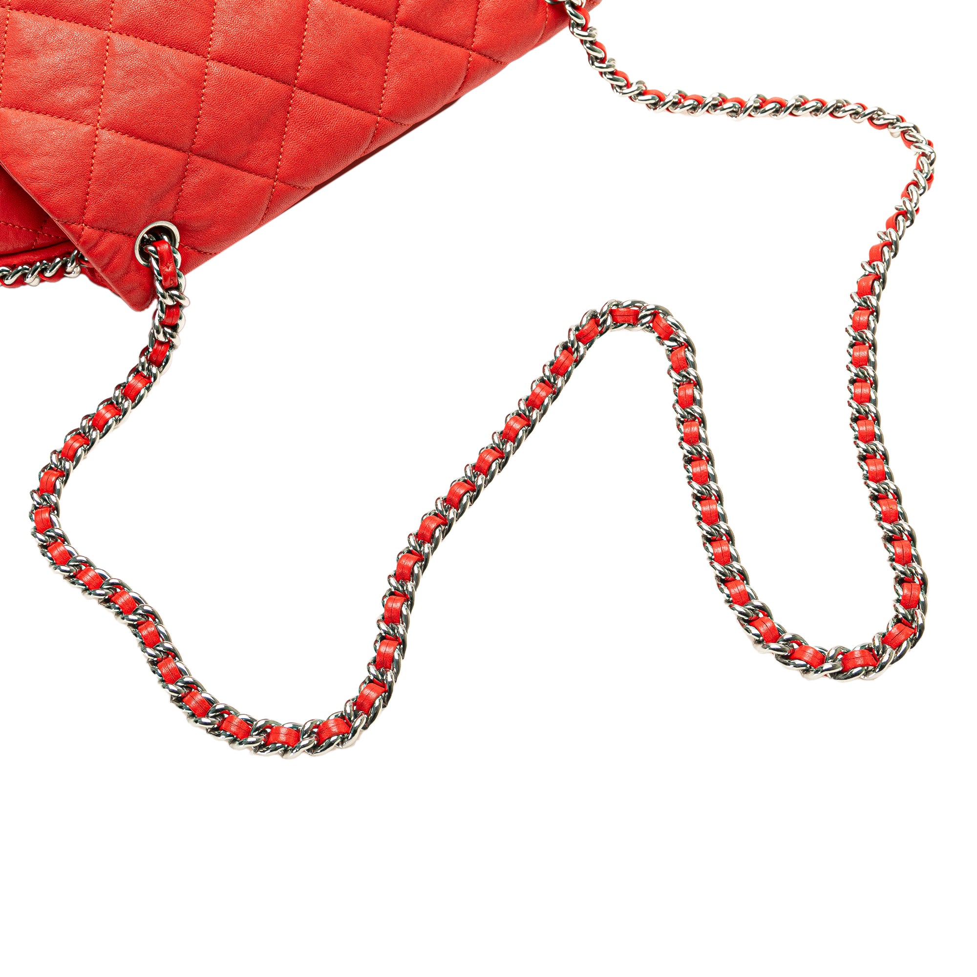Chanel | Pre-Owned Large Quilted Lambskin Chain Around Flap | Red