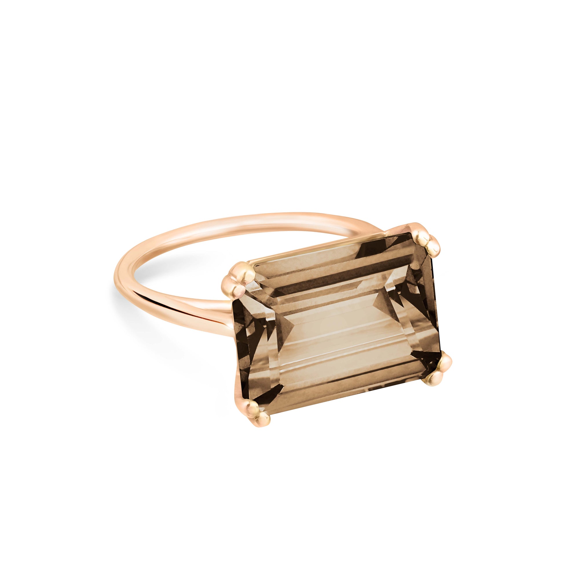 Cocktail Horizontal Smoky Quartz Ring | 18K Rose Gold