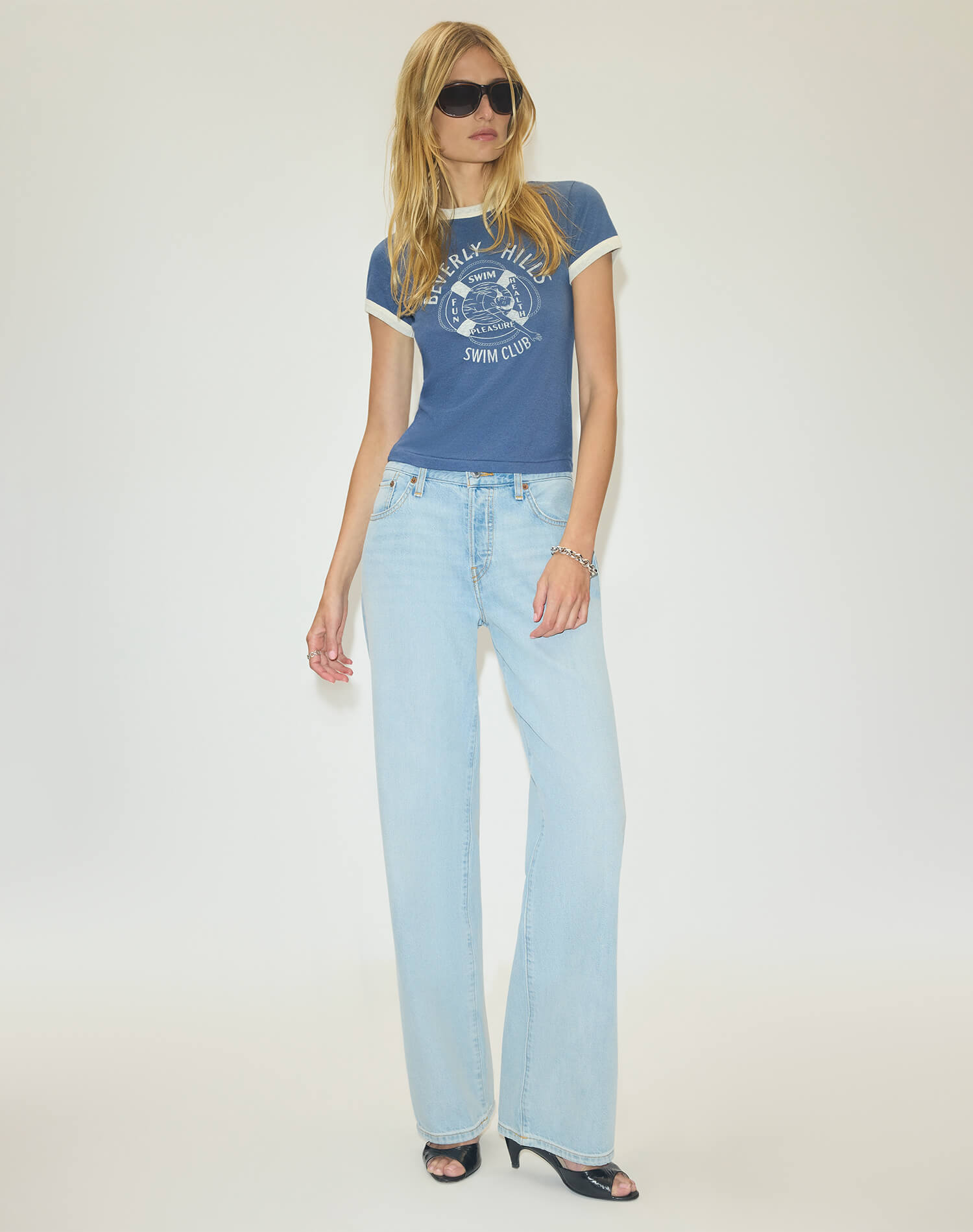 Womens | 60s Slim Ringer "Swim Club" Tee | Navy White