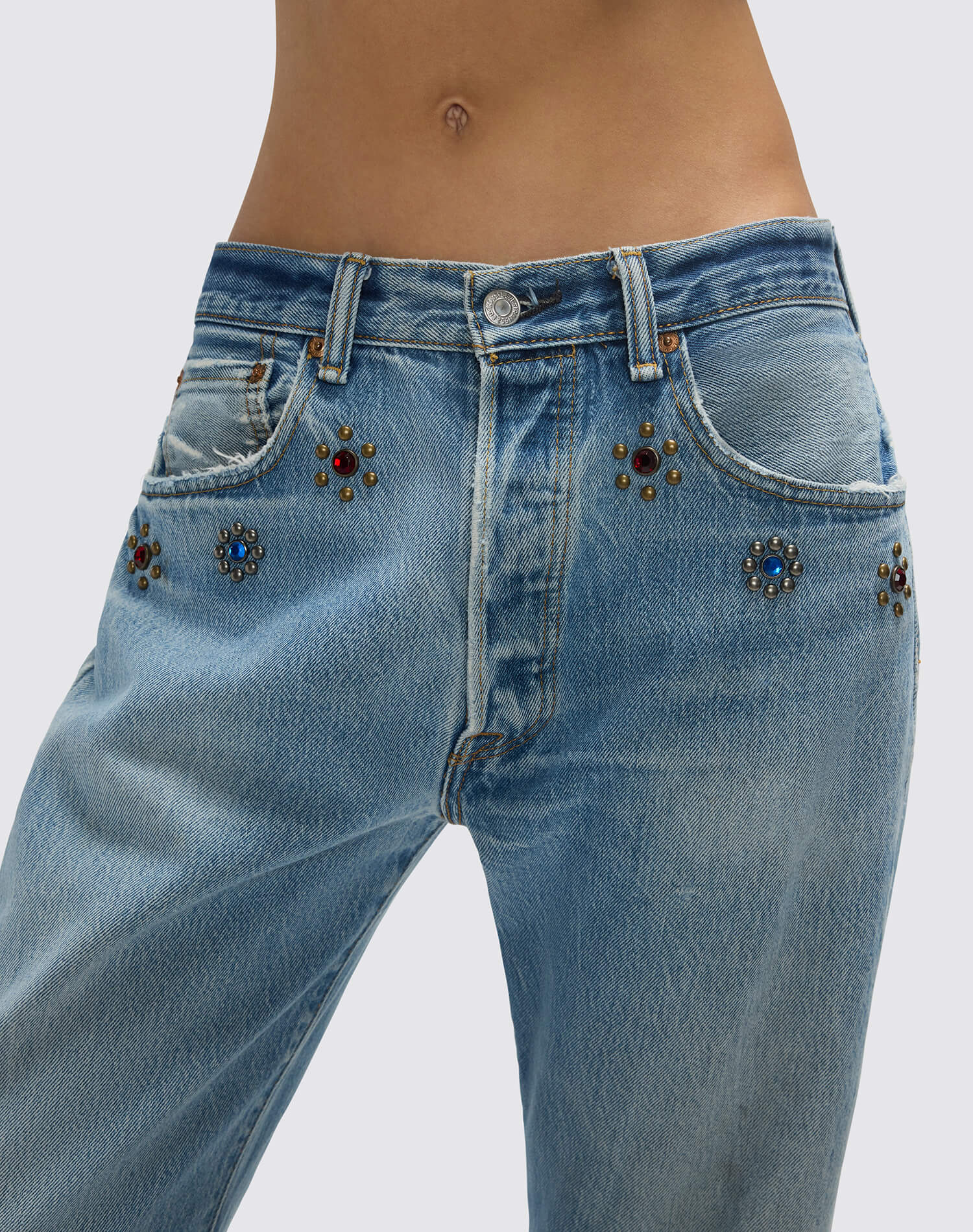Womens | Upcycled Vintage | Levi's Studded Boyfriend Jean | One-of-a-kind | Indigo Bloom Stud