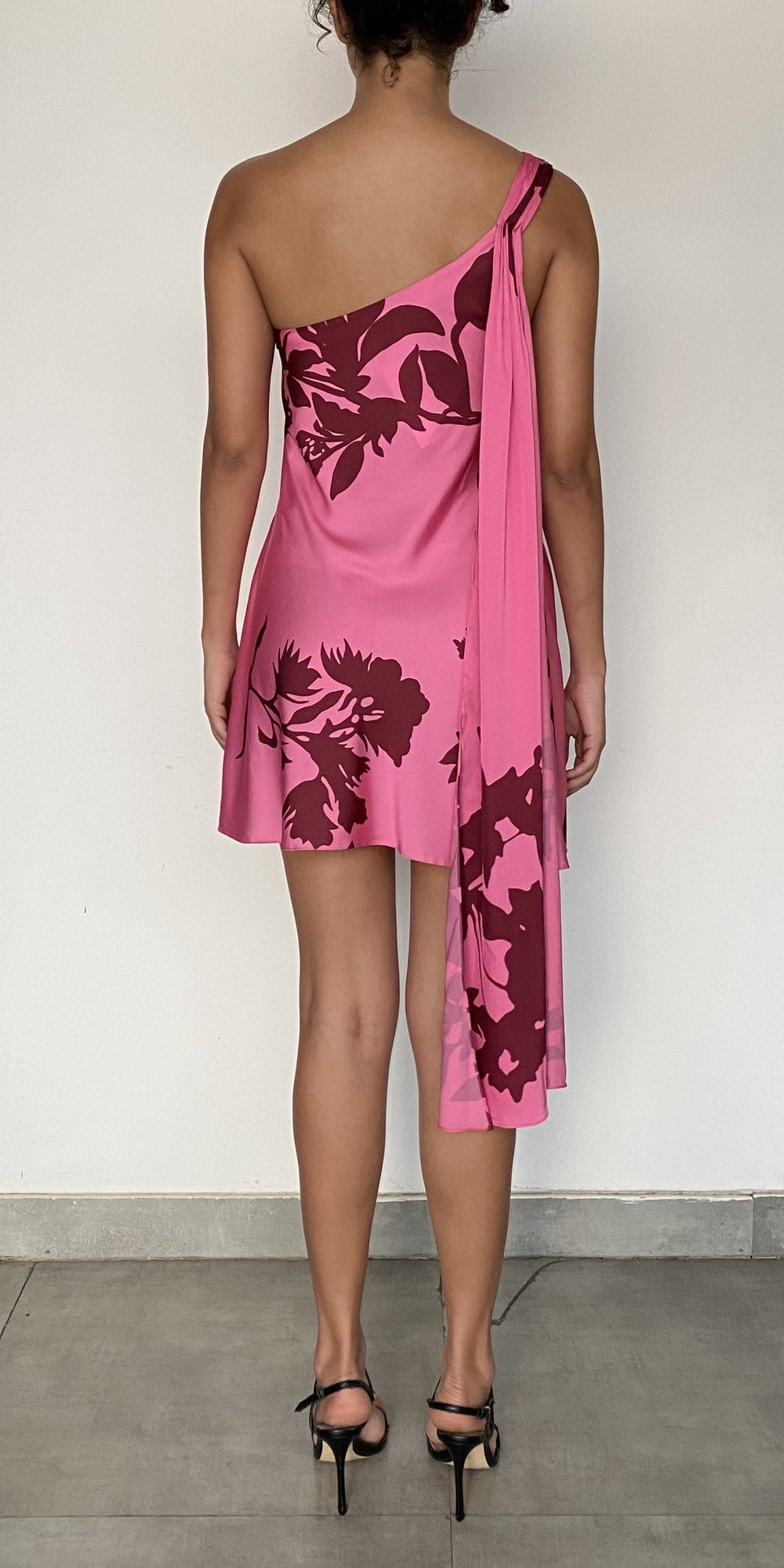 One Shoulder Short Dress | Black/Magenta