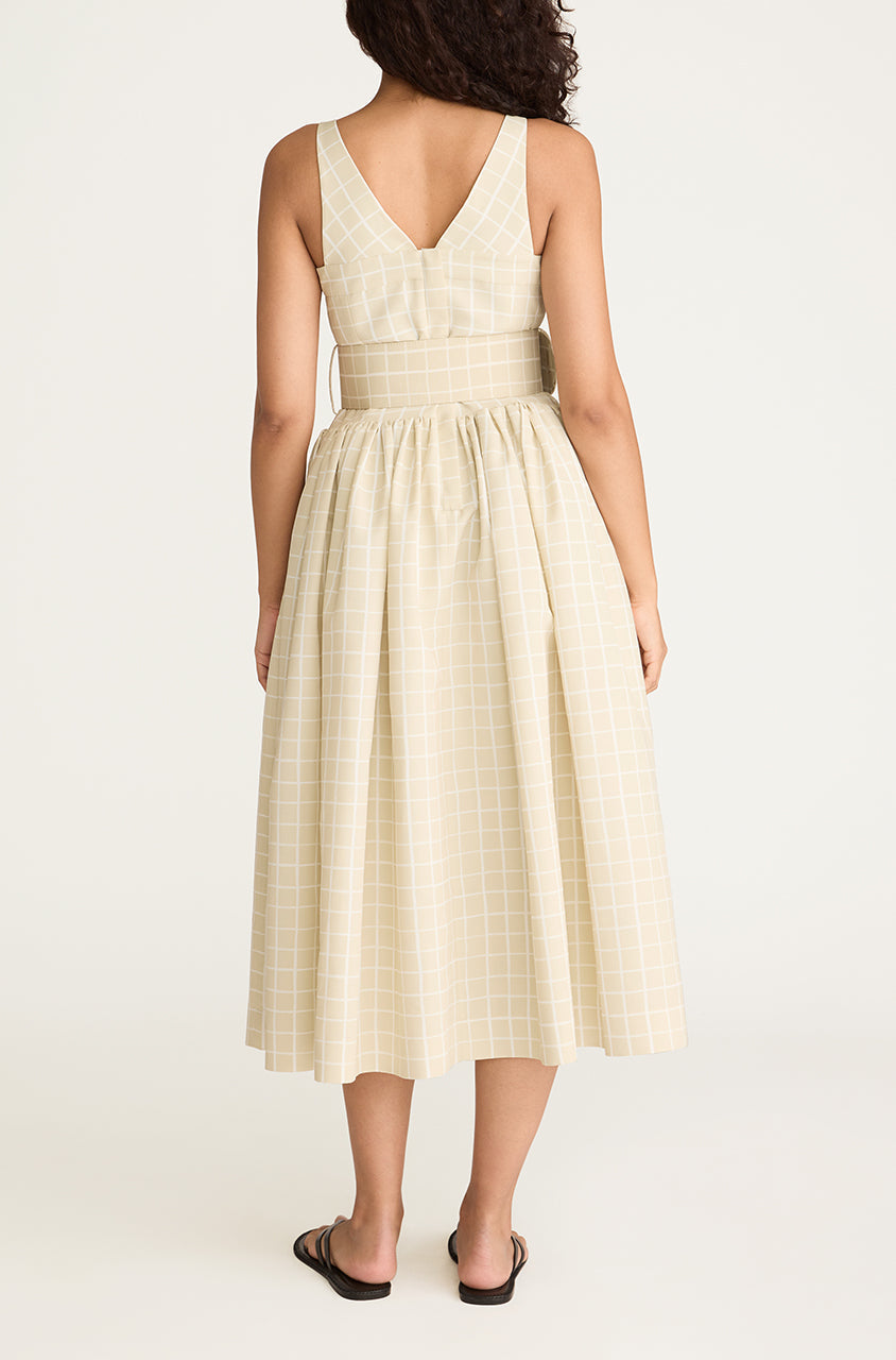 Painterly Windowpane Belted Bustier Dress | Sand Combo