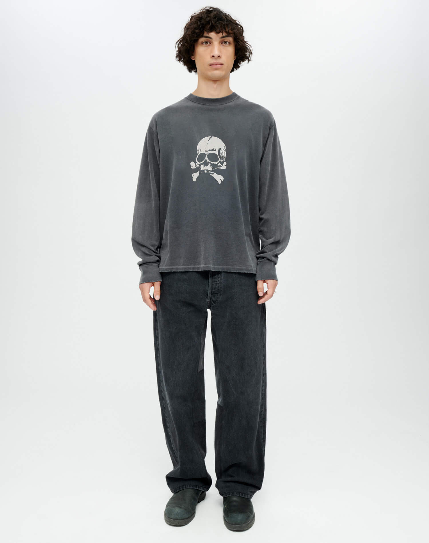 Loose "Skull" Long Sleeve | Sun Faded Black