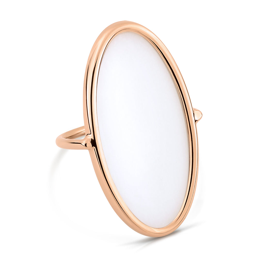 Ellipse White Agate Ring | 18K Rose Gold
