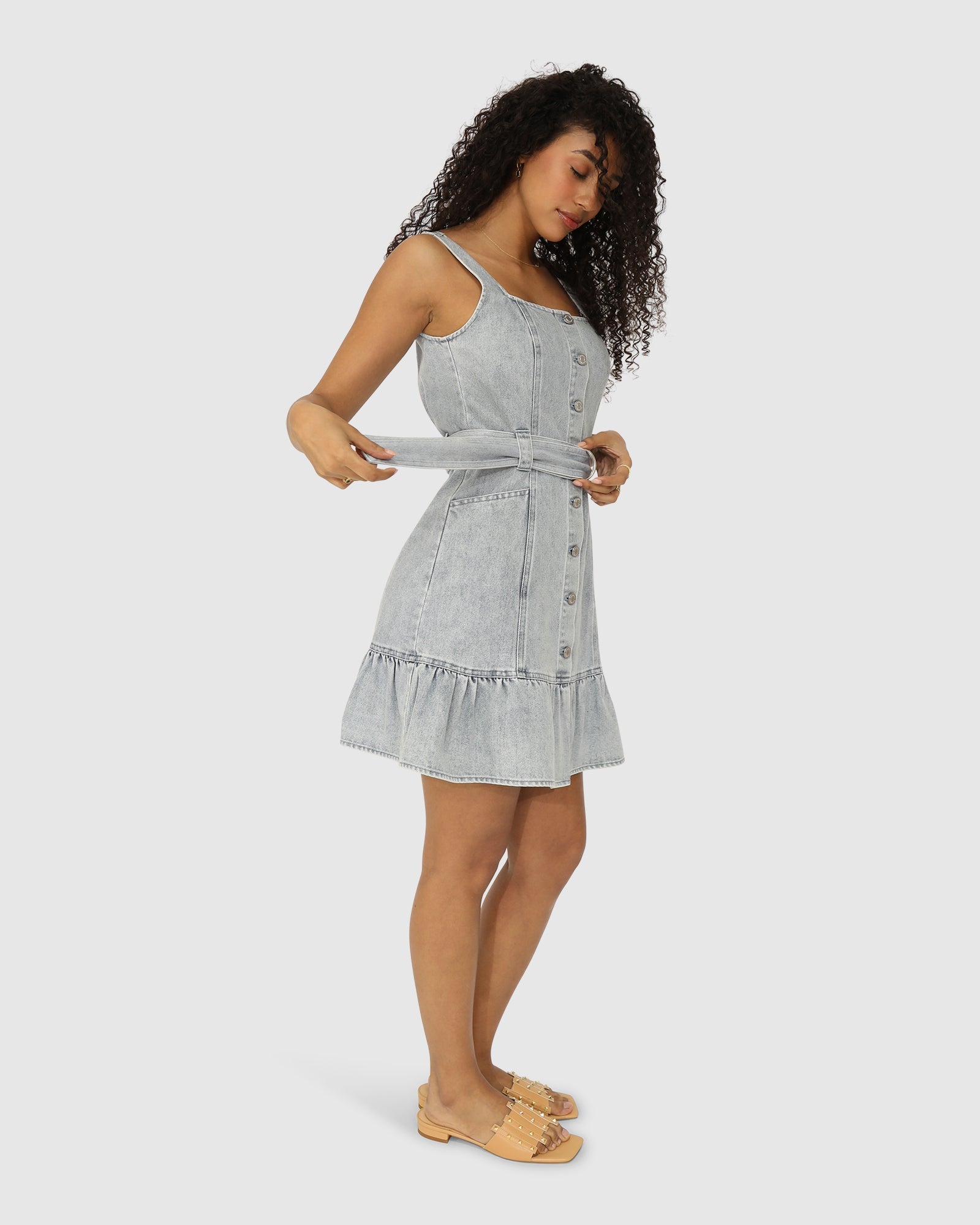 Women | Reunite Denim Mini Dress | Stonewash