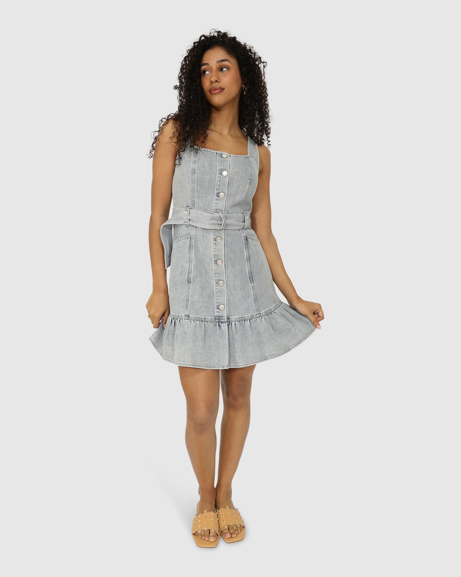 Women | Reunite Denim Mini Dress | Stonewash