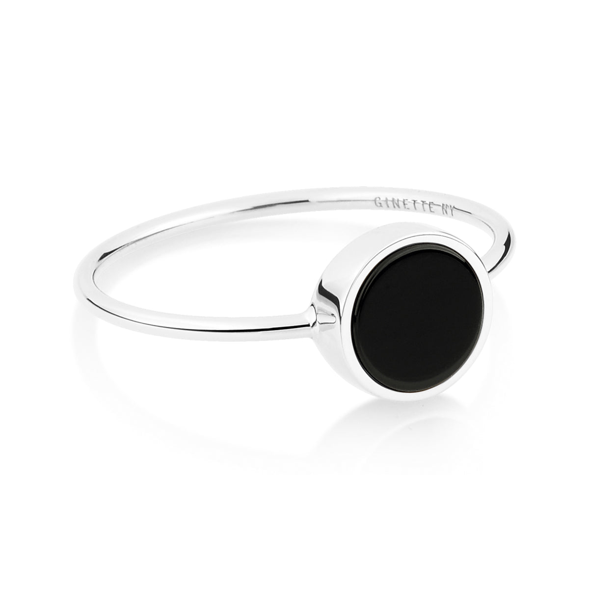 Mini Ever Onyx White Gold Disc Ring | 18K White Gold