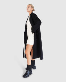 Women | Right There Wool Blend Side Tie Coat | Black