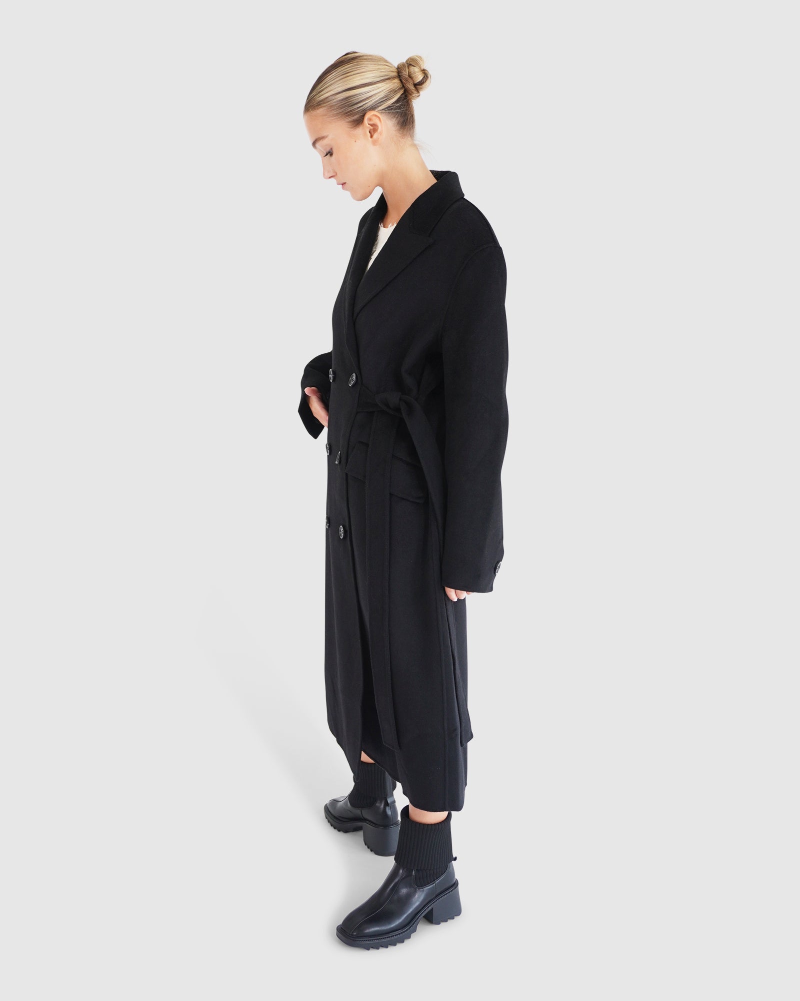 Women | Right There Wool Blend Side Tie Coat | Black