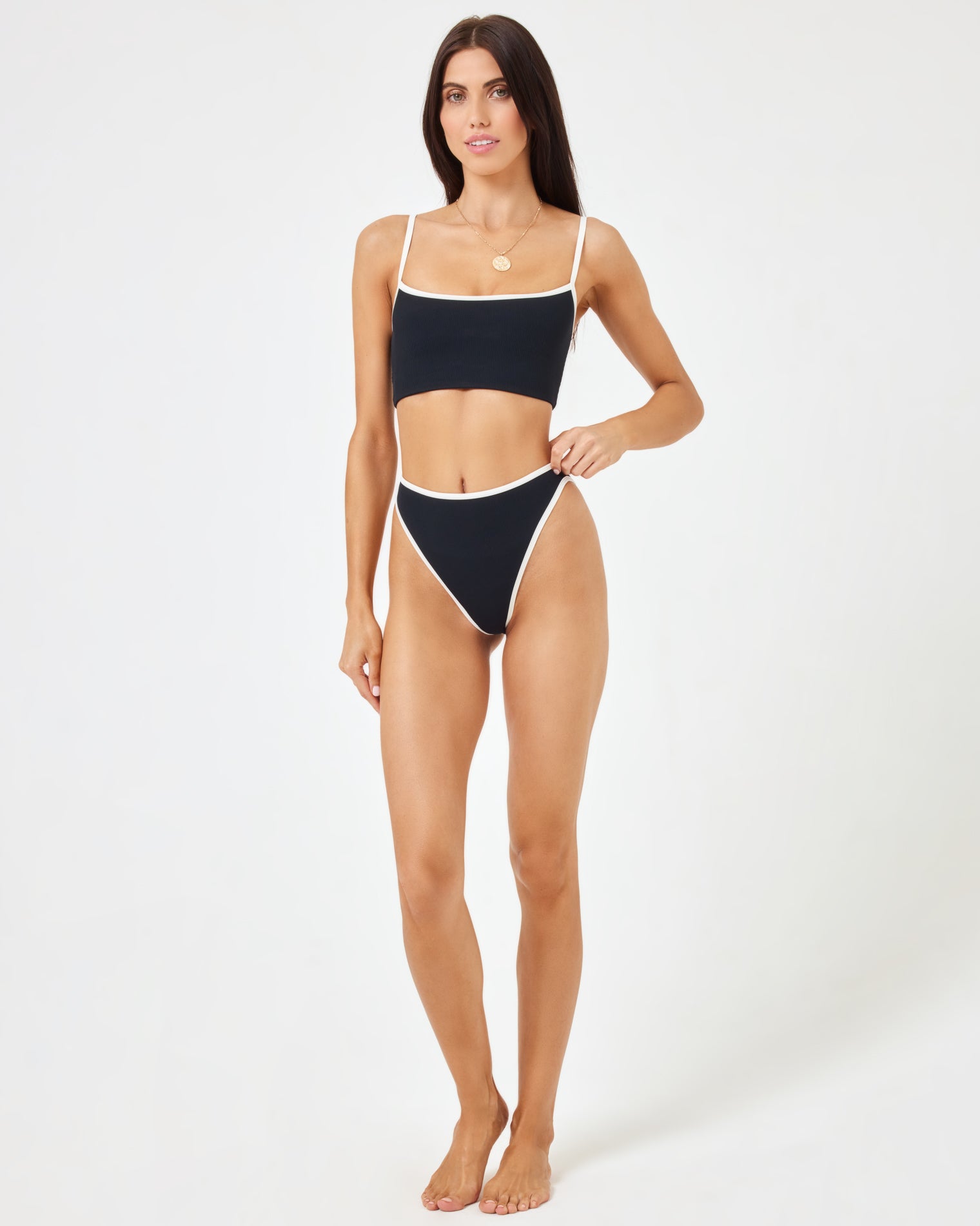 Ribbed Adalyn Bikini Top | Black-Cream