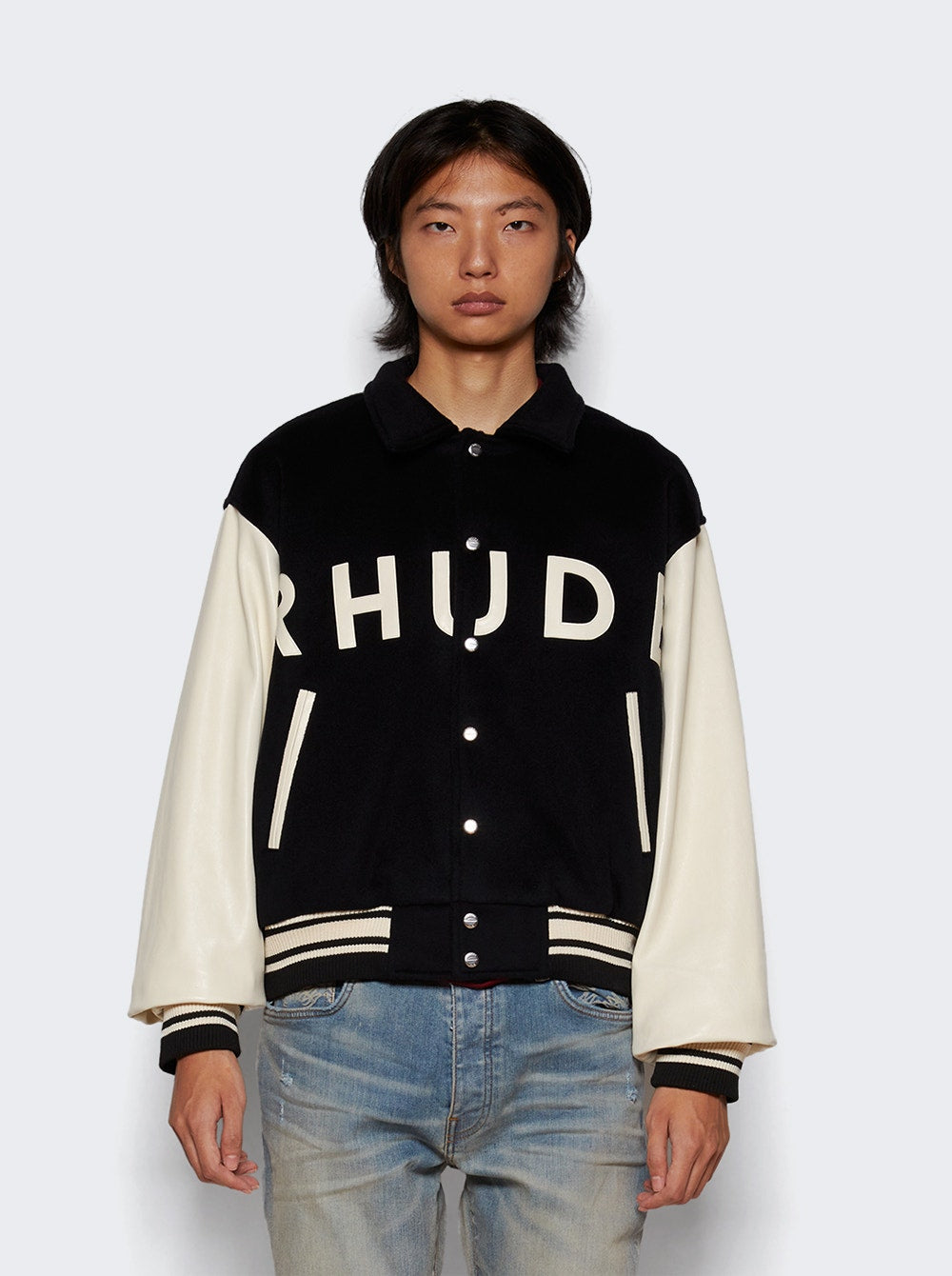 Men | Rhude | Collegiate Jacket | Black & Cream