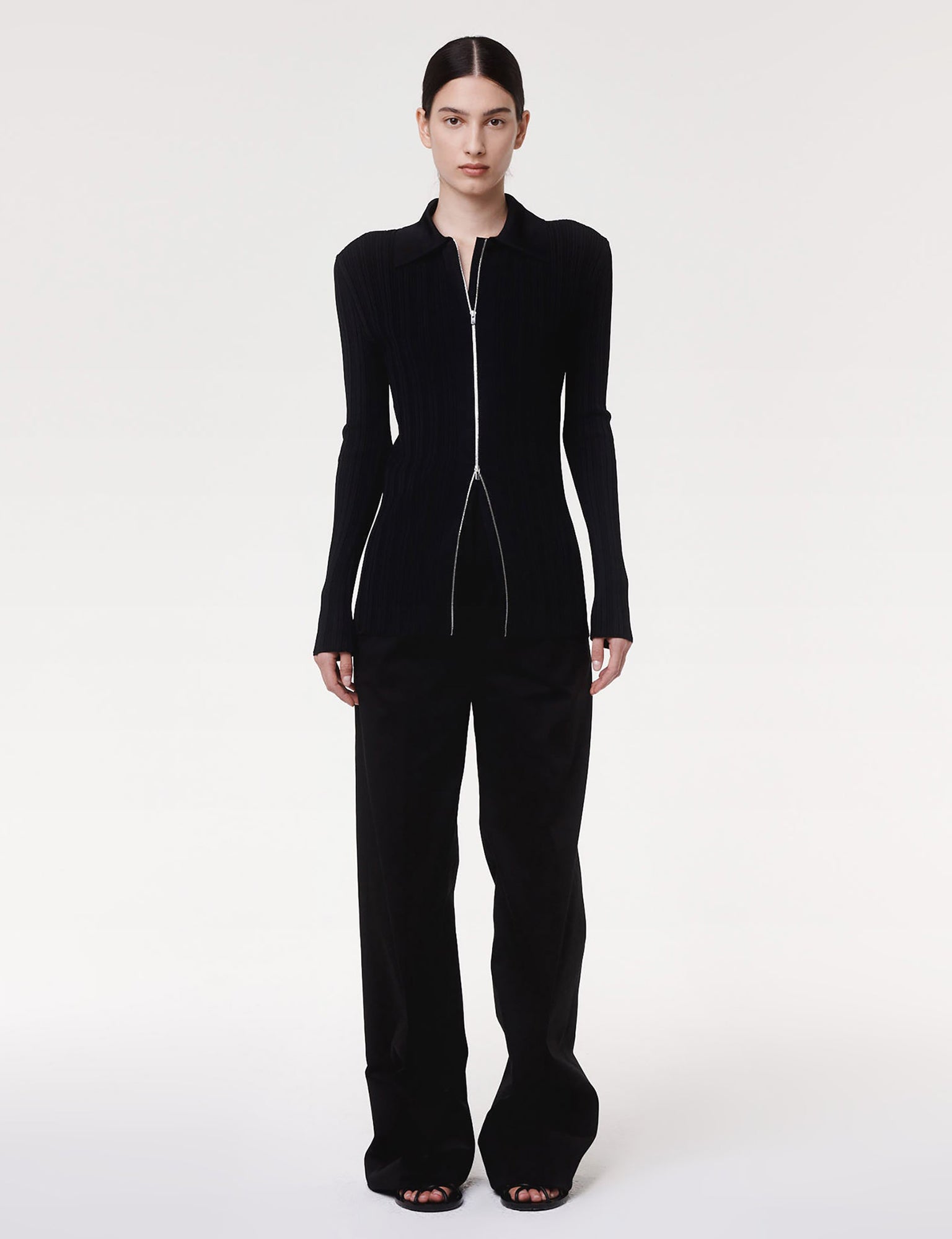 Women | Ribbed Collared Knit | Black