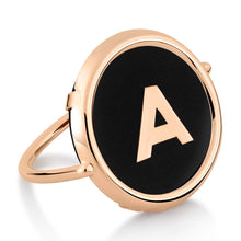 A | Initial Onyx Disc Ring | 18K Rose Gold