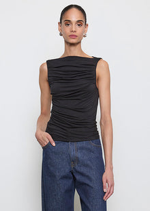Fluid Jersey Sleeveless Draped Boatneck | Black