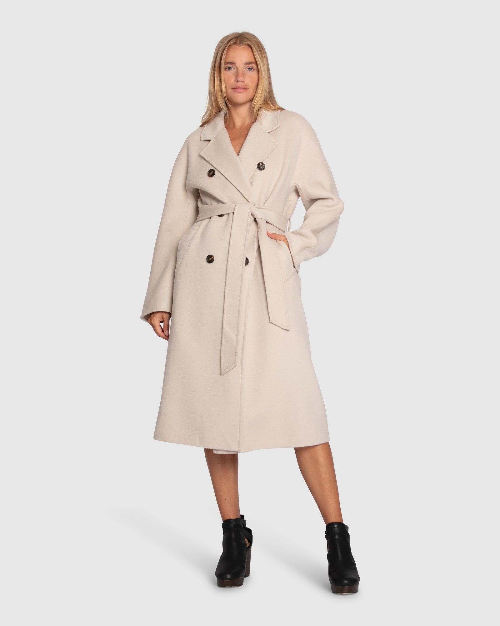 Women | Real Love Wool Blend Double Breasted Maxi Coat | Pearl