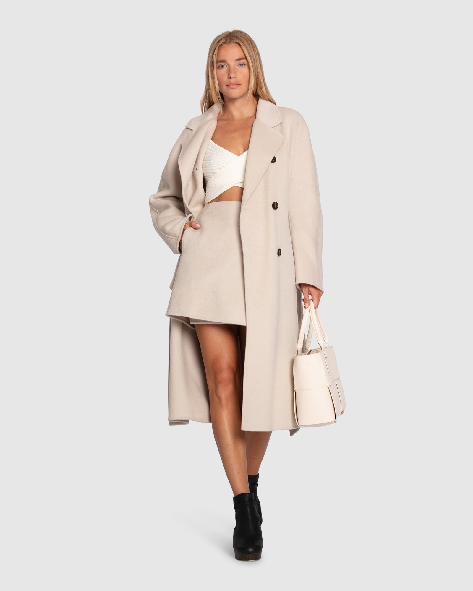 Women | Real Love Wool Blend Double Breasted Maxi Coat | Pearl