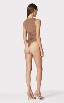 Ruched Jersey Plunge Bodysuit | Toffee