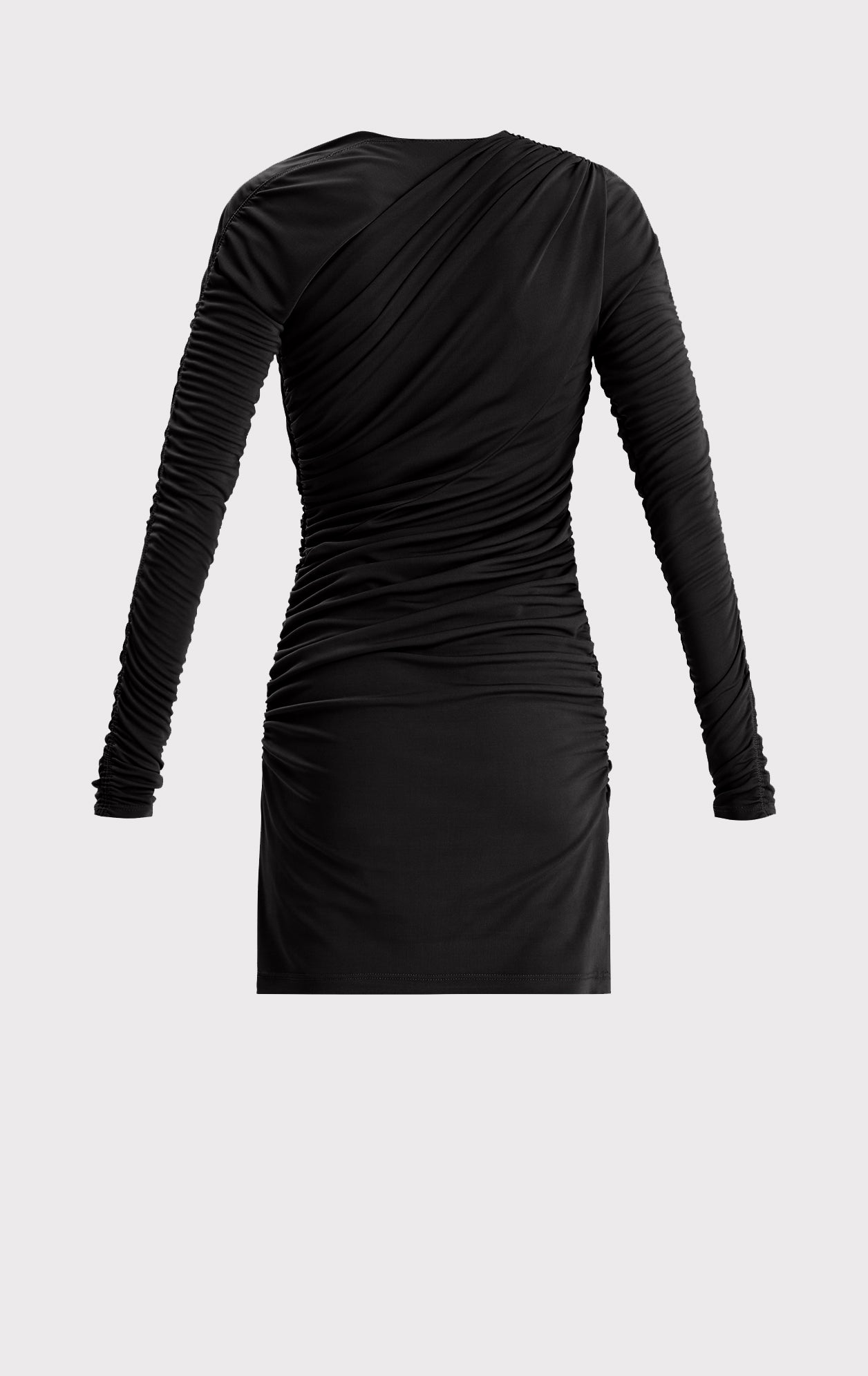 Ruched Jersey Asymmetric Mini Dress | Black