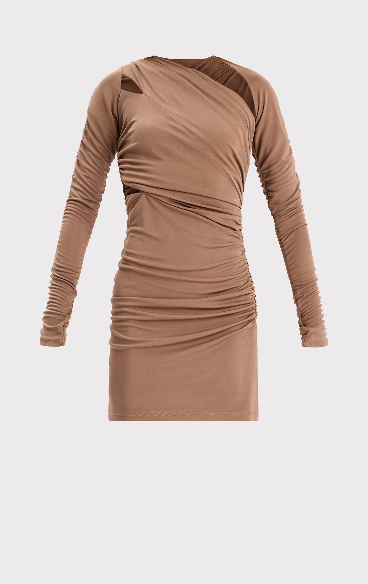 Ruched Jersey Asymmetric Mini Dress | Toffee