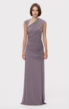 Ruched Matte Jersey Draped Gown | Iron