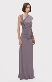 Ruched Matte Jersey Draped Gown | Iron