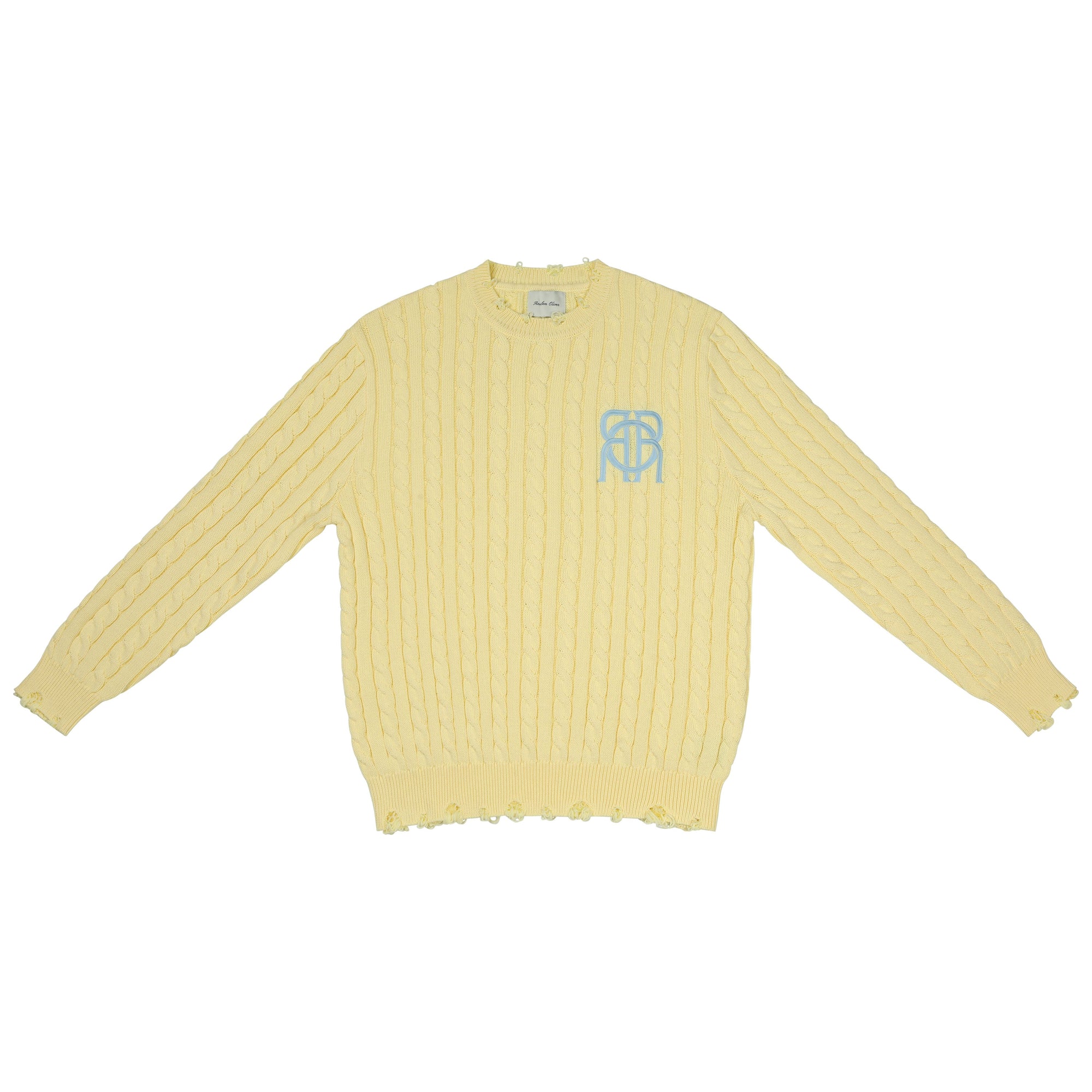 R.O Distressed Cable Knit Sweater | Light Yellow