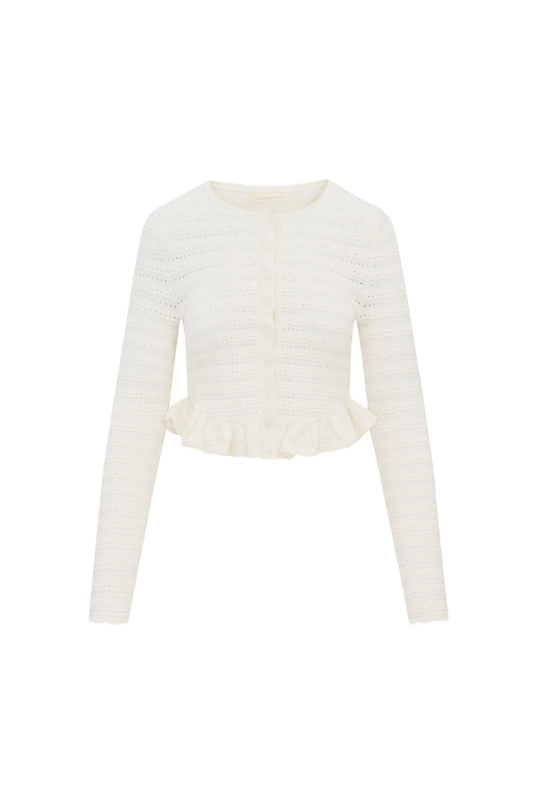 Rogan Pointelle Knit Cardigan | Ivory