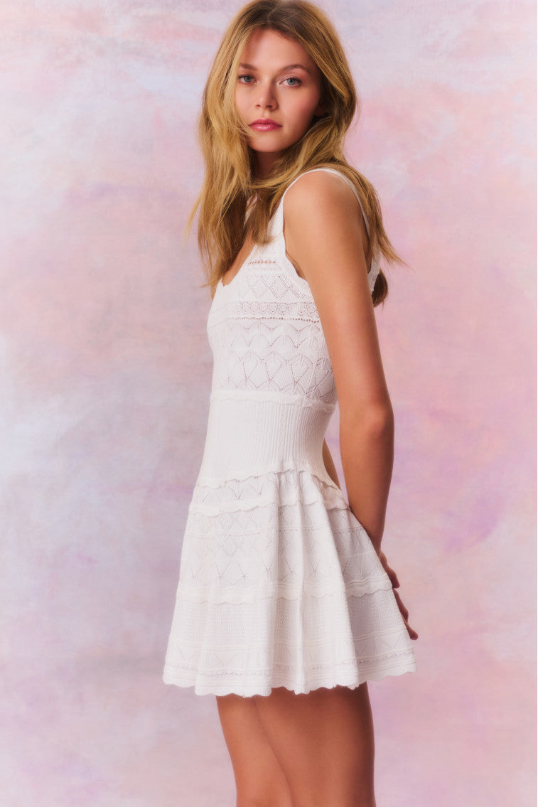 Ronelle Pointelle Scallop Mini Dress | White